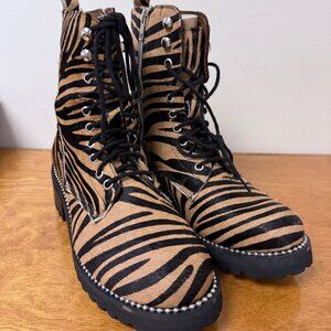 AQUA JAX Zebra Haircalf Combat Boots Women’s Size 10 Lace Up Lug Sole Leather
